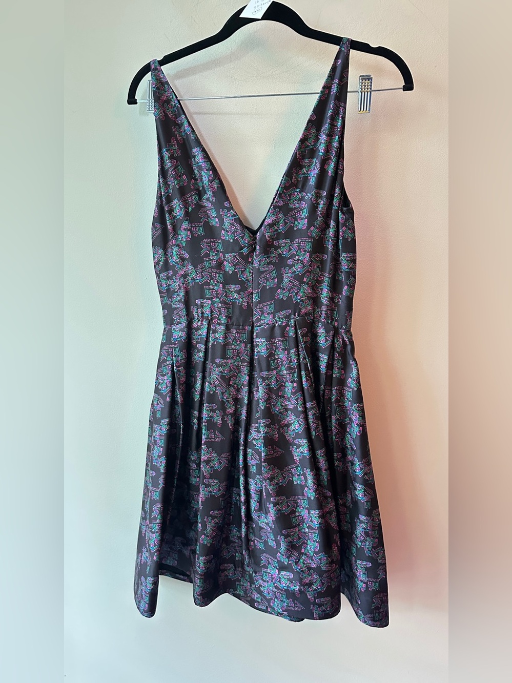 Zac Posen, Black Geometric Print Fit & Flare Dress, Size S P2P 16 | 930